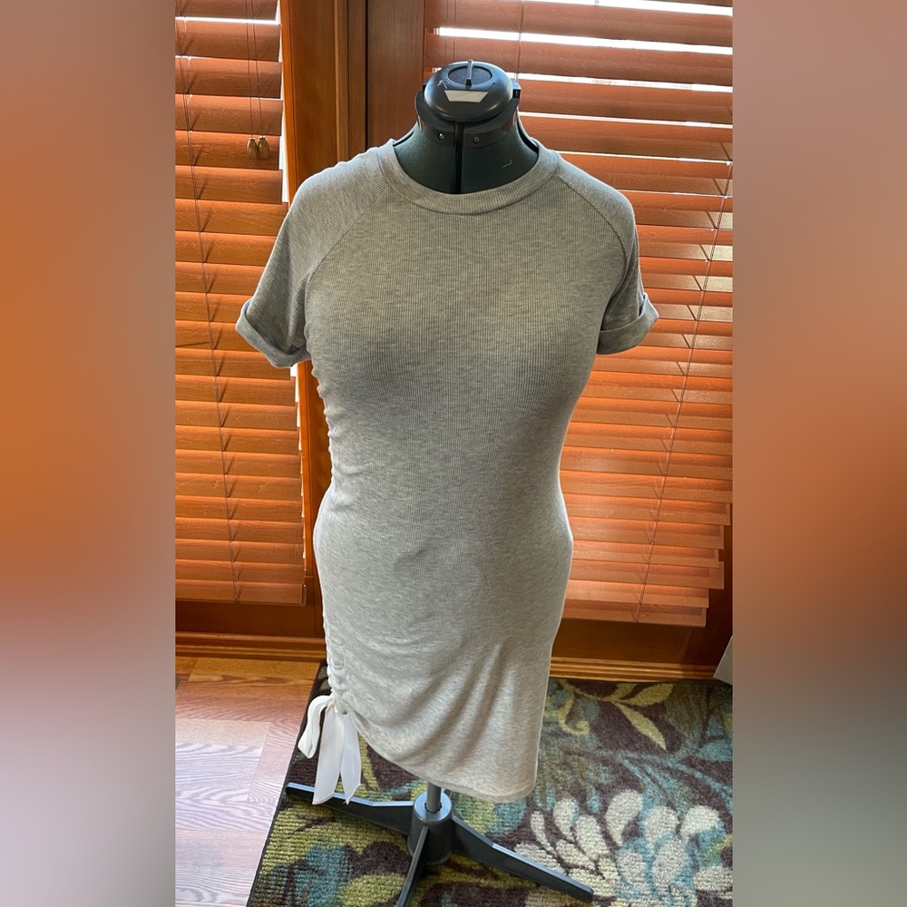 Juniors Heather Gray T-shirt Dress with Bow
